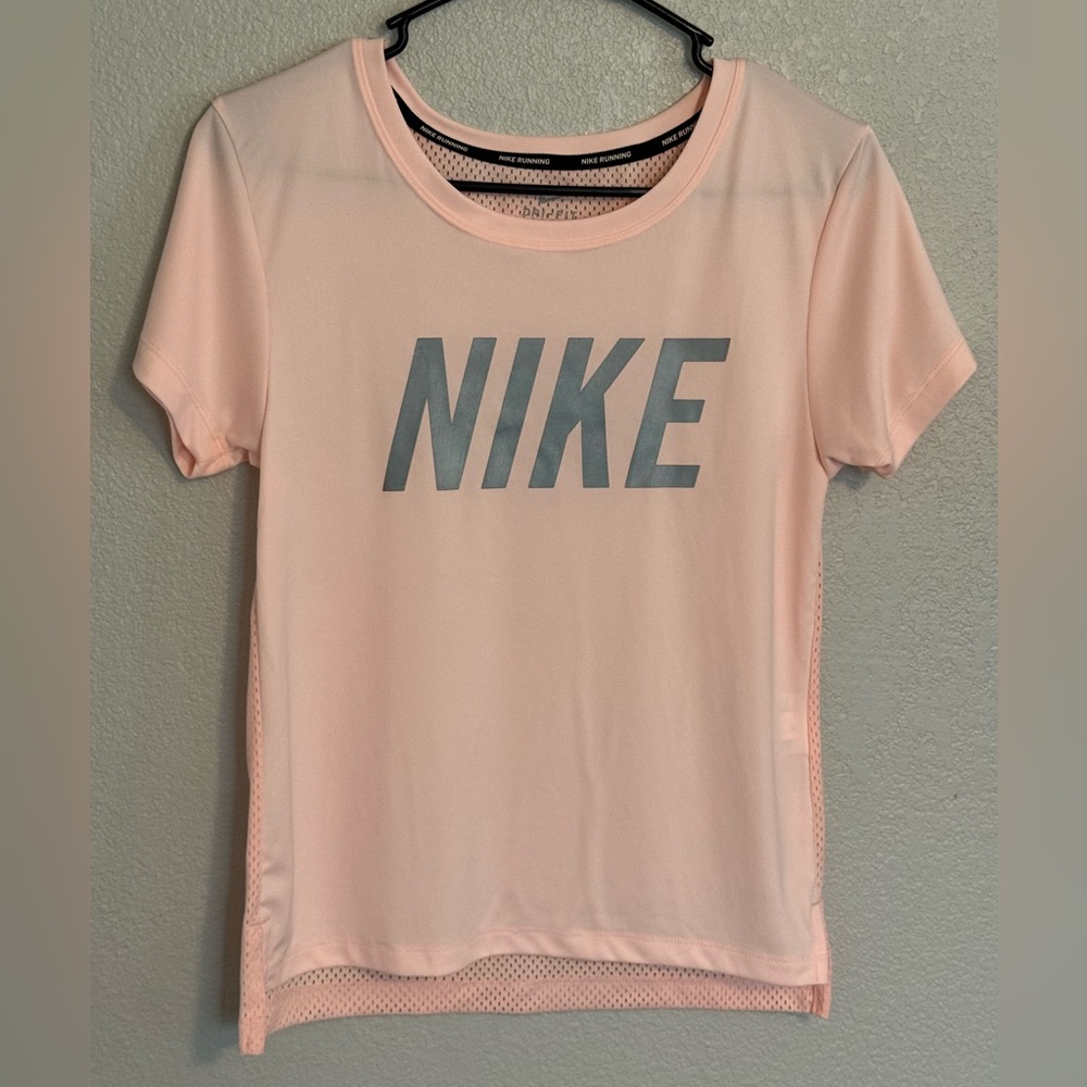 Nike Women's Light Pink Dri-fit mesh run tee